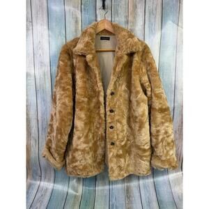 Vintage Golden Brown Faux Fur Coat Size Medium Baxis & Baxis Jacket Soft Vanilla